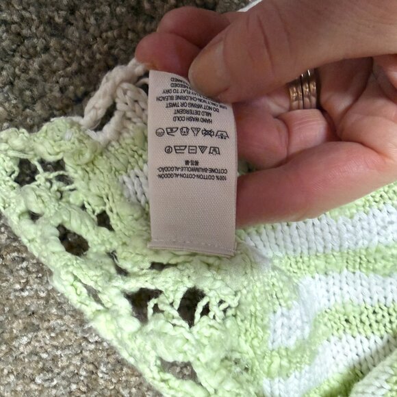 Free People Open Knit Sweater Women XS Green White Striped Loose Textured Cotton - Picture 11 of 12